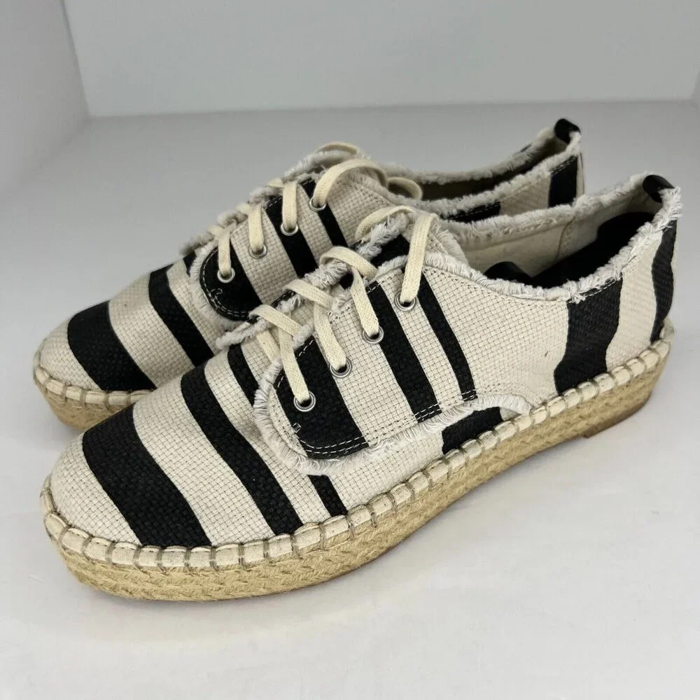 DV By Dolce Vita Womens Cream Black Striped Espadrille Canvas Size 9.5 Sneakers